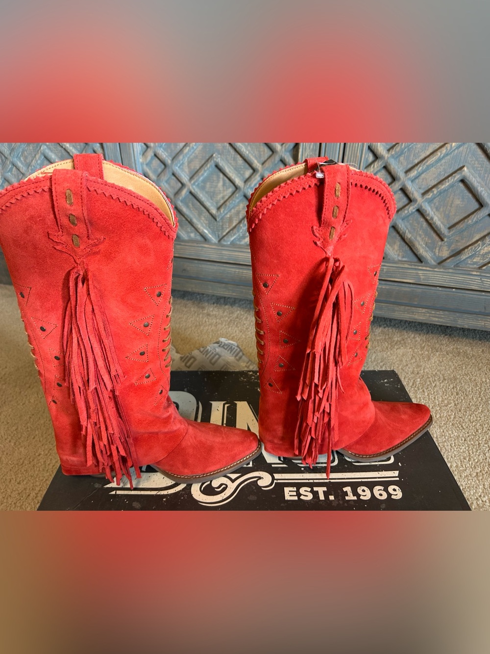 Dingo Spirit Trail Fringe Tall Western Boots NWT Red 6.5 $199 - Picture 3 of 9